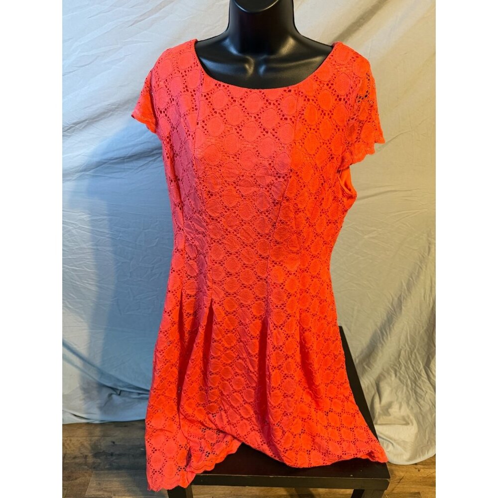 Women’s Fit & Flare Pink Coral Floral Dress Lace Cottagecore 16 XL Coquette